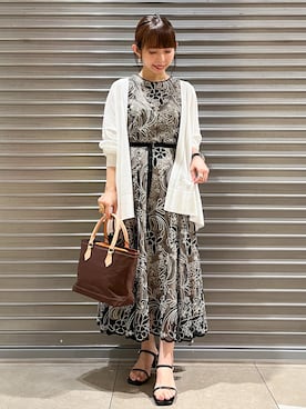 「DRESSTERIOR（ドレステリア）の【接触冷感/UVカット】ウォッシャブル スピンコットン カーディガン（カーディガン/ボレロ、ホワイト系）」を使った、じゅんさん（レディース・150cm）の春コーディネート