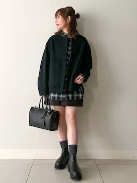 「DRESSTERIOR（ドレステリア）のSuper140's レザー調パイピングジャケット（ブルゾン、ブラック系）」を使った、じゅんさん（レディース・150cm）の秋コーディネート
