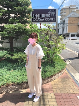 「w closet（ダブルクローゼット）のアイテム（オールインワン・サロペット）」を使った、オガワさん（レディース・167cm）の夏コーディネート