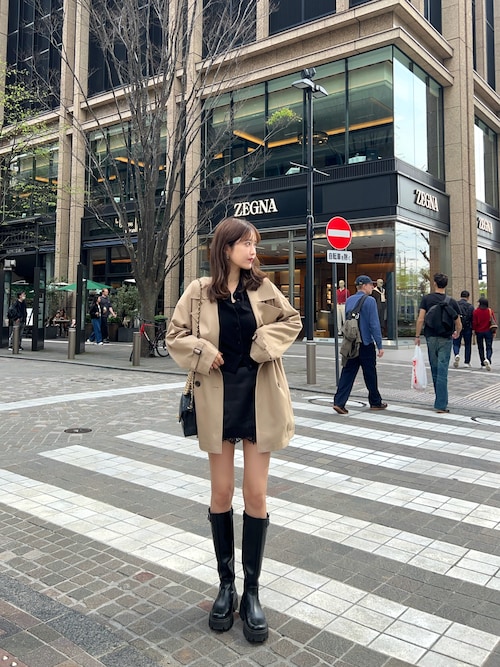 「CHARLES & KEITH（チャールズ & キース）のImogen イモージェン サイドバックルチャンキーロングブーツ（ブーツ）」を使った、諭吉⛄️さん（レディース・169cm）の春コーディネート