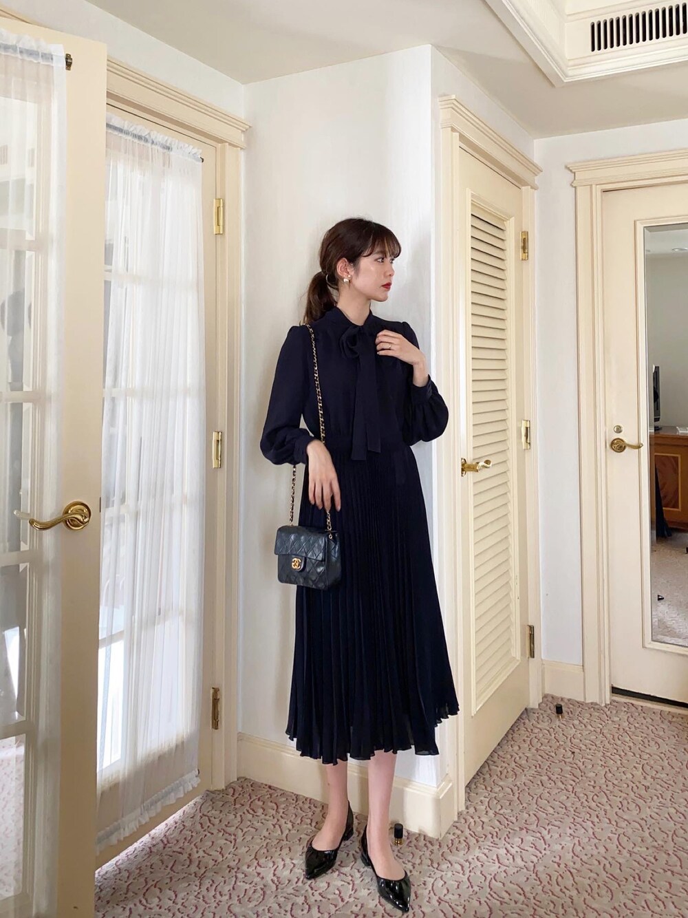 Eternal Line 2022】シアードビーボウタイプリーツ ワンピースを使った