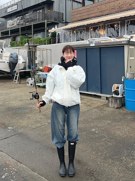 「r.（アールドット）のスタンドカラー　ブルゾン（ブルゾン、ホワイト系）」を使った、諭吉⛄️さん（レディース・169cm）の春コーディネート