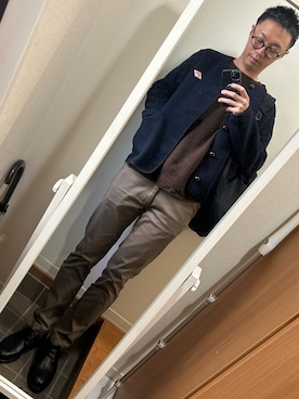 「アイテム（その他パンツ、ブラウン系）」を使った、hana.さん（メンズ・184cm）の冬コーディネート