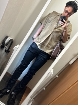 「古着のアイテム（シャツ/ブラウス、ベージュ系）」を使った、hana.さん（メンズ・184cm）の夏コーディネート