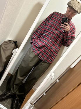 「アイテム（ハンチング/ベレー帽）」を使った、hana.さん（メンズ・184cm）の秋コーディネート
