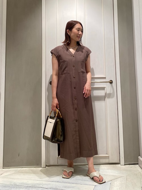 【美品】マルティニーク　洗える　バルーンスリーブ　ワンピース　ブラウン 大きいサイズ レディース バルーンスリーブAラインワンピース