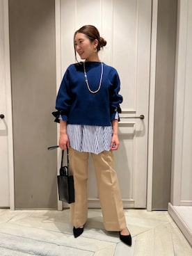 「qualite（カリテ）のコットン2重織ストレートパンツ（チノパンツ）」を使った、Yuuki Endoさん（レディース・155cm）の冬コーディネート