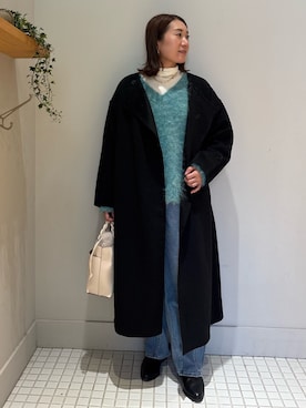 「アイテム（ノーカラーコート）」を使った、Yuuki Endoさん（レディース・155cm）の冬コーディネート