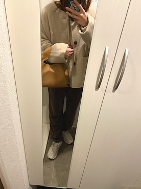 「ブラウンコーデ」｜「アイテム（ノーカラージャケット）」を使った、purinさん（レディース・161cm）の冬コーディネート