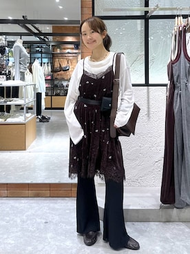 「LOWRYS FARM（ローリーズファーム）の【500mlペットボトル収納可】フラップショルダーＢＡＧ 1046881（ショルダーバッグ、ブラウン系）」を使った、imsally2さん（レディース・154cm）の秋コーディネート