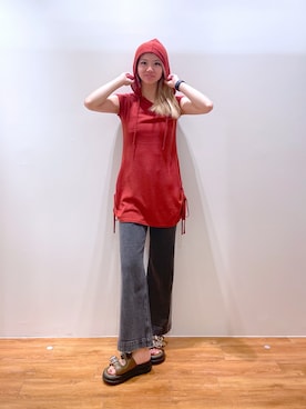 「アイテム（ワンピース/ドレス、レッド系）」を使った、Nozomiさん（レディース・167cm）の夏コーディネート