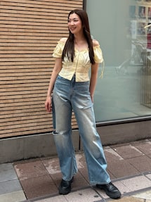 サイドカッティングワイドデニム サイドカッティングレースワイドデニム｜エヴリス（EVRIS）公式通販