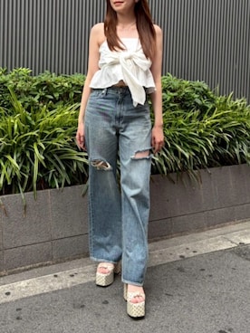「EVRIS（エヴリス）のアイテム（パンツ）」を使った、rinaさん（レディース・162cm）の夏コーディネート