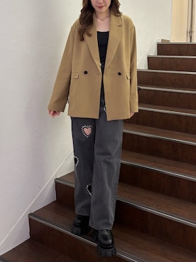 「EVRIS（エヴリス）のアイテム（ジャケット/アウター）」を使った、rinaさん（レディース・162cm）の春コーディネート