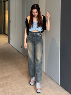 「ハイウエストパンツ」｜rinaさん（レディース・162cm）の夏コーディネート