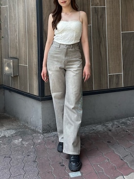 「EVRIS（エヴリス）のレースアップインソールワークブーツ（ブーツ、ブラック系）」を使った、rinaさん（レディース・162cm）の夏コーディネート