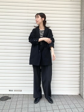 「かぐれ（カグレ）のボーダーワイドカットソー（Tシャツ/カットソー）」を使った、miyukiさん（レディース・165cm）の秋コーディネート