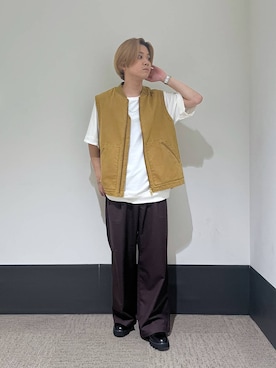 「アイテム（ベスト、ブラウン系）」を使った、RINさん（メンズ・172cm）の夏コーディネート
