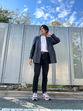 「大学生」｜「アイテム（ライダースジャケット）」を使った、myut  相互さん（メンズ・180cm）の秋コーディネート