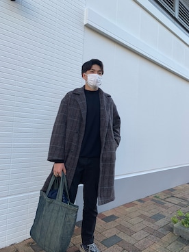 「niko and...（ニコアンド）のアイテム（チェスターコート）」を使った、myut  相互さん（メンズ・180cm）の冬コーディネート