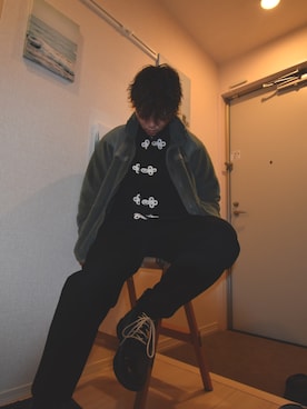 「軍物」｜「アイテム（ブーツ）」を使った、サイトウリオさん（メンズ・178cm）の冬コーディネート