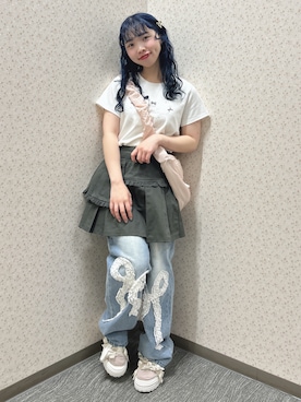 「チビT」｜「アイテム（ピンク系）」を使った、haruさん（レディース・152cm）の夏コーディネート
