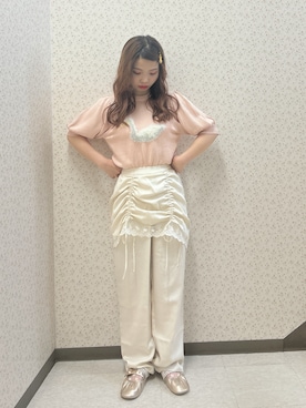 「サテンパンツ」｜「アイテム（ピンク系）」を使った、haruさん（レディース・152cm）の夏コーディネート