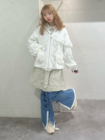 ribbonスリムフレアデニムパンツ｜メリージェニー（merry jenny