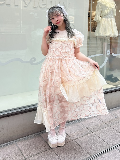 チュールパフスリーブミニワンピース
