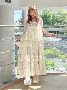 merry jenny floralティアードティアードワンピース ピンク floralティアードティアードワンピース[品番：MKSW0062987