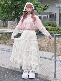 ribbonチュールギャザーフレアスカート｜メリージェニー（merry