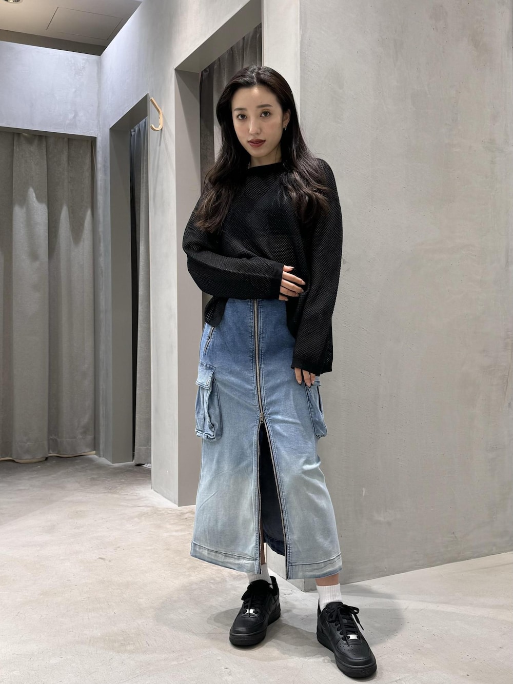 【  Jeans】ジップディテール デニム マキシスカート ジップデニムスカート