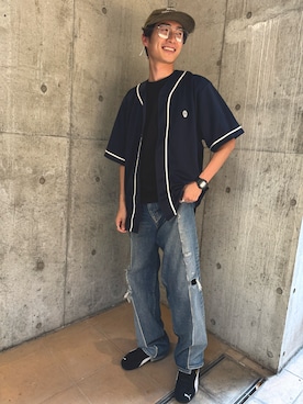 「アイテム（キャップ）」を使った、NMBさん（メンズ・169cm）の夏コーディネート