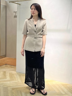 「ROPE'（ロペ）のスプリットレザーナローベルトサンダル（サンダル）」を使った、yukaさん（レディース・156cm・30代）の夏コーディネート