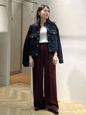 「ROPE'（ロペ）の【洗える・カセット服】ライトトリアセイージーワイドパンツ/お仕事・通勤・セットアップ対応（その他パンツ）」を使った、yukaさん（レディース・156cm）の秋コーディネート