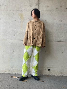 「ancellmのアイテム（シャツ/ブラウス、ベージュ系）」を使った、服バカアパレル店員やまちゃんさん（メンズ・168cm）の春コーディネート