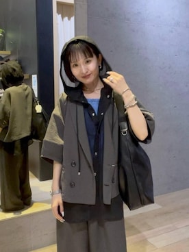 「LEPSIM（レプシィム）の《リネンライクドライシリーズ》ギャザーワイドパンツ　638911（その他パンツ、グレー系）」を使った、ちーさんさん（レディース・154cm）の春コーディネート
