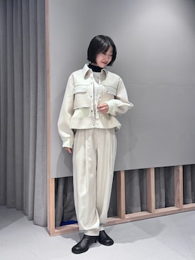 「オールホワイト」｜「アイテム（ブルゾン）」を使った、hikariさん（レディース・151cm）の秋コーディネート