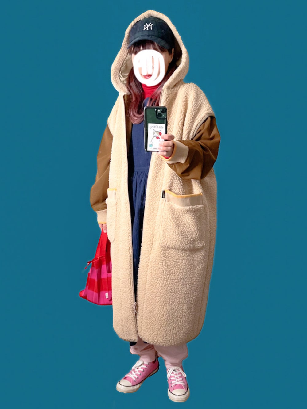 「冬コーデ、リラックススタイル、ワンピース、スウェット、スウェットパンツ、カーディガン、キャップ、つけ襟、つけ襟コーデ、スポーティ、スポーティーMIX、真冬のあったかスタイル、ボア、ボアコート、BEAMS BOY」｜「BEAMS BOYのNEW ERA × BEAMS BOY / 別注 930 ブラックウォッチ キャップ（キャップ、その他）」を使った、finsofansson88さん（レディース・154cm）の冬コーディネートの1枚目の写真