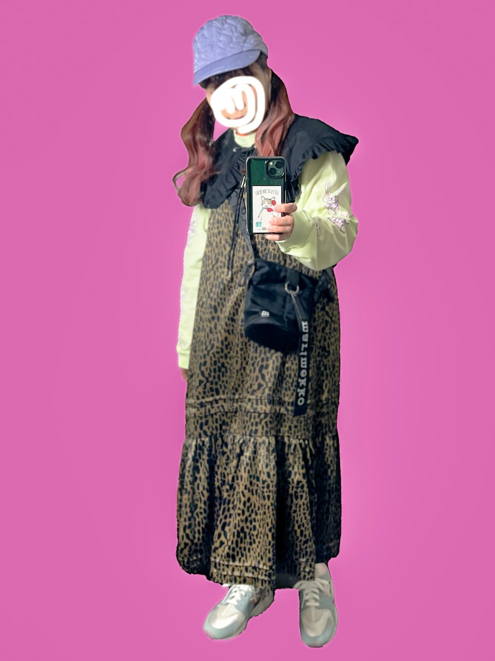 「レオパード、春服コーデ、春、スニーカー、スニーカーコーデ、大人ガーリー、オトナカジュアル、ワンピース、キャップ、カオリノモリ、チャオパニックティピー(CIAOPANIC TYPY)、NIKE、マリメッコ、レイヤードスタイル」｜「kaorinomoriのkaorinomori ケイティキャップ / カオリノモリ（キャップ、パープル系）」を使った、finsofansson88さん（レディース・154cm）の冬コーディネートの1枚目の写真