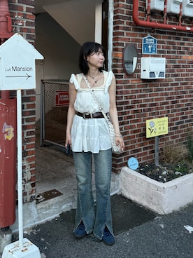 「mline（エムライン）の[mline]スリットフレアデニム（デニムパンツ）」を使った、ayaさん（レディース・160cm）の夏コーディネート