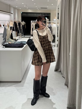 「アイテム（ボストンバッグ）」を使った、ayaさん（レディース・160cm）の秋コーディネート