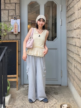 「mline（エムライン）の[mline]レイヤードスウェットパンツ（その他パンツ）」を使った、ayaさん（レディース・160cm）の夏コーディネート