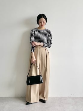 「EMMEL REFINES（エメルリファインズ）のアイテム（Tシャツ/カットソー）」を使った、栗本（kurimoto）さん（レディース・158cm）の夏コーディネート