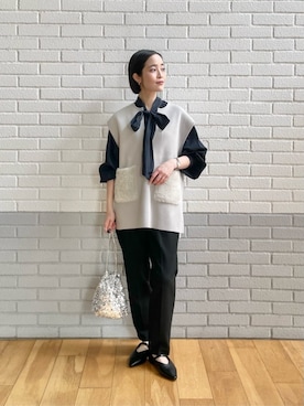「秋服」｜「アイテム（ベスト、グレー系）」を使った、栗本（kurimoto）さん（レディース・158cm）の秋コーディネート