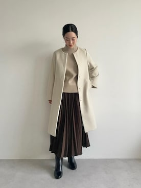 「green label relaxing（グリーンレーベルリラクシング）のアイテム（ノーカラーコート）」を使った、栗本（kurimoto）さん（レディース・158cm）の冬コーディネート