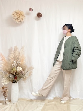 「アイテム（その他アウター、グリーン系）」を使った、0nami95さん（レディース・163cm）の冬コーディネート