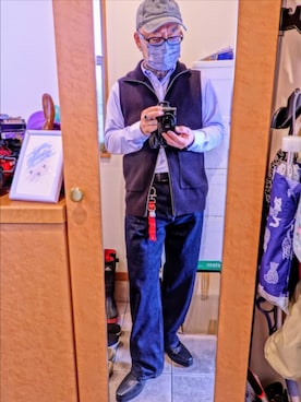 「no brand（ノーブランド）のアイテム（帽子）」を使った、宣さん（メンズ・168cm）の春コーディネート