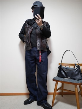 「CLEL（クレイル）の【CLEL】High Sole Design Heel Boots/ハイソール デザイン ヒールブーツ（ブーツ、ブラック系）」を使った、宣さん（メンズ・168cm）の春コーディネート