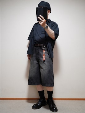 「WYM LIDNM（ウィム バイ リドム）のCURVED SEAM DENIM WIDE SHORTS（その他パンツ）」を使った、宣さん（メンズ・168cm・50代）の夏コーディネート